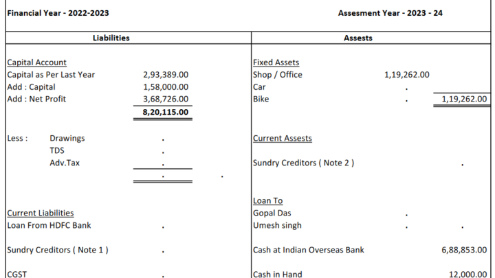 Provisional Balance Sheet Format Sample